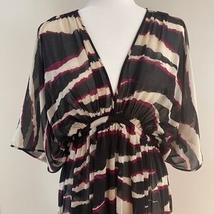 H&M sheer maxi cover-up / dress in black, dark pink and off-white, size 6